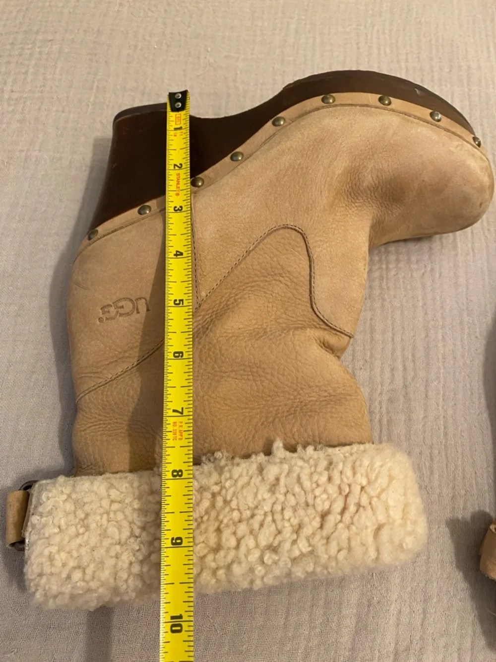 UGG Women's Tan Shearling Cuffed Wedge Boots. Size 8
